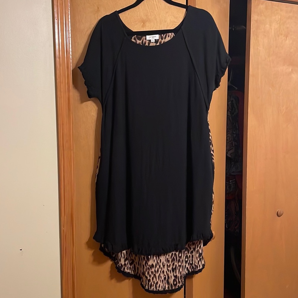 Black and leopard hi-lo dress